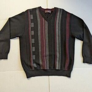 Aeffe Mens Sz M Sweater Pullover  Wool Blend Stripes Retro Made in Italy